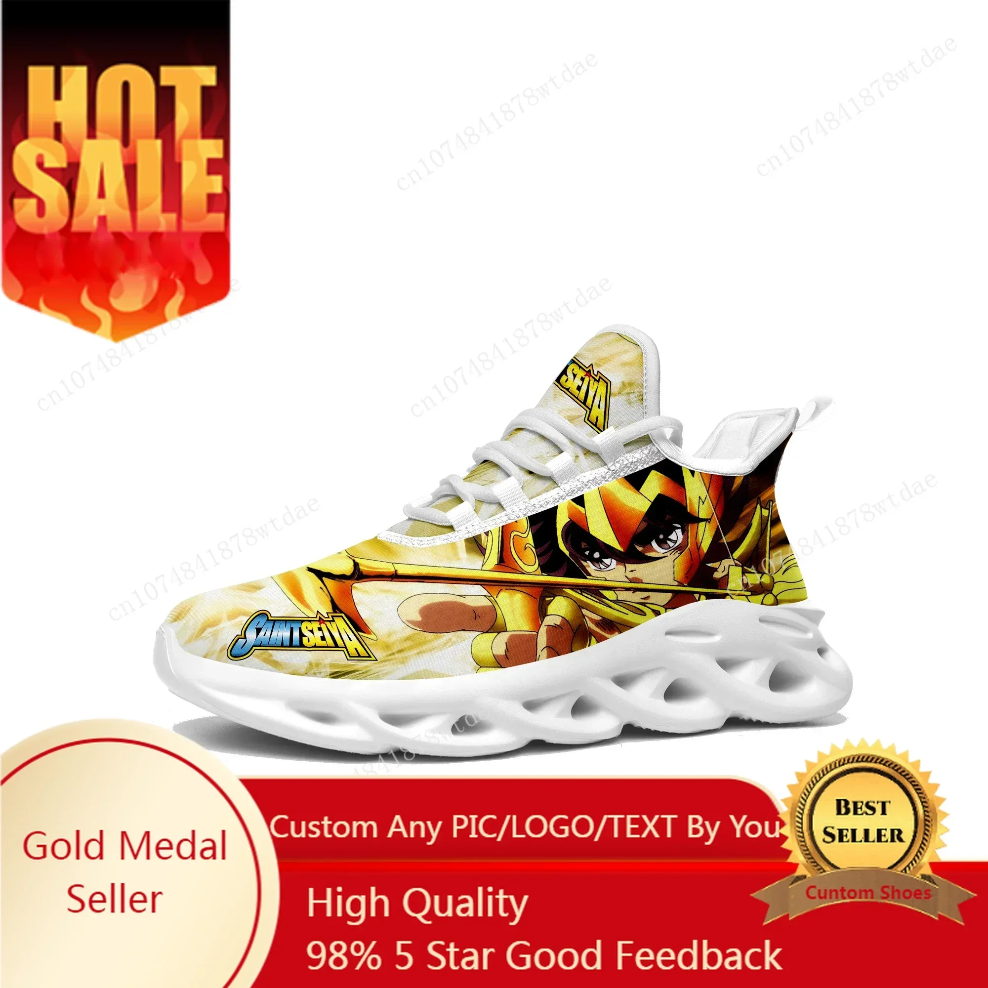 聖闘士星矢フラットスニーカーメンズレディースティーンエイジャースポーツランニングシューズ高品質日本の漫画カスタムレースアップメッシュ靴