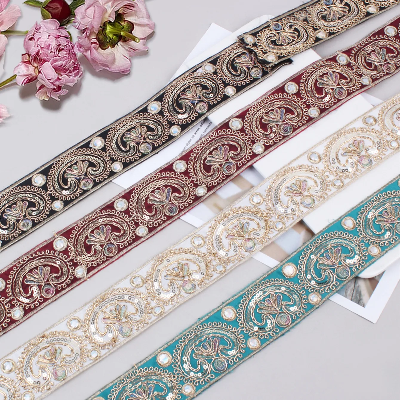 Ethnic Tapes for DIY Sewing, Sequin Ribbon, Clothing Accessories, 1 Yards