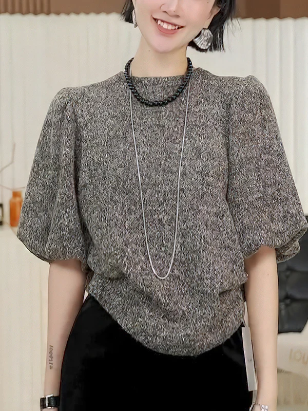 

Summer New Gtuq2026 round Ne ort Sve Bubble Sve Pure Color Faionable Unique Design Beautiful Top Korean Sle Loo...