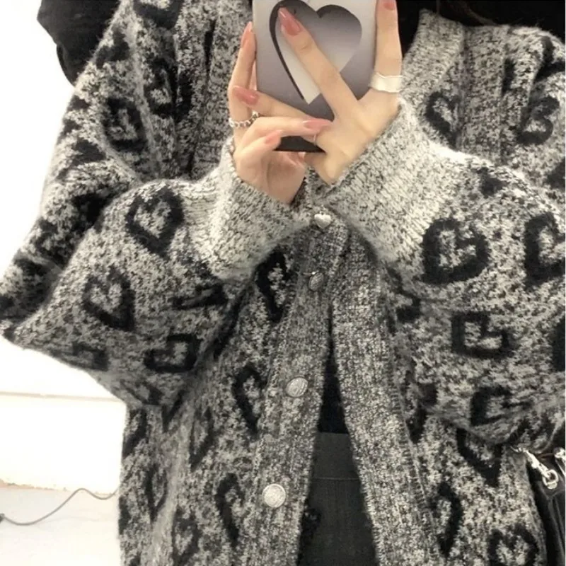 Deeptown Vintage Korean Style Knit Cardigan Youthful Woman Japanese Oversized Sweaters Female Aesthetic Elegant Loose Coats