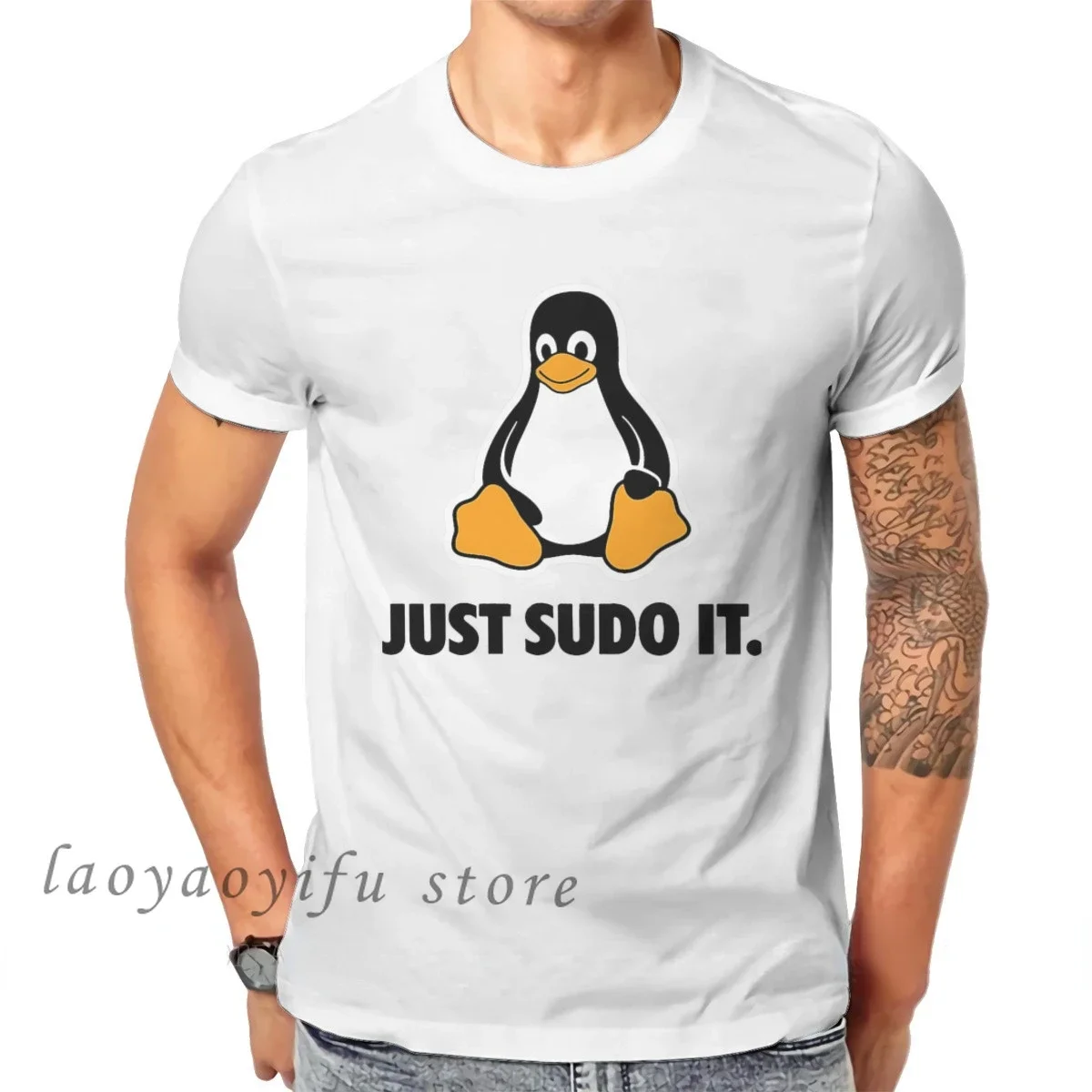 Men Clothing Just Sudo It TShirt Funny for Men Linux Operating System Tux Penguin Clothing Style Tops Oversized T Shirt