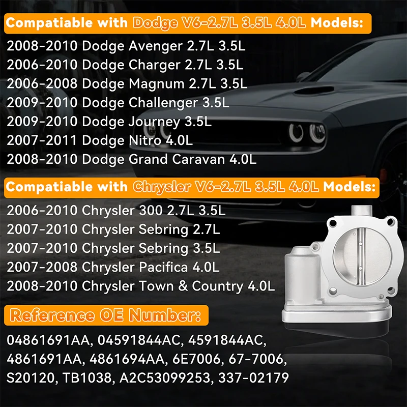 Korpus przepustnicy 70 mm 4591844 AC 4861694 AA dla Chrysler 300 Pacifica Sebring Dodge Avenger Magnum Charger V6 3.7L 4.0L 2005-2010