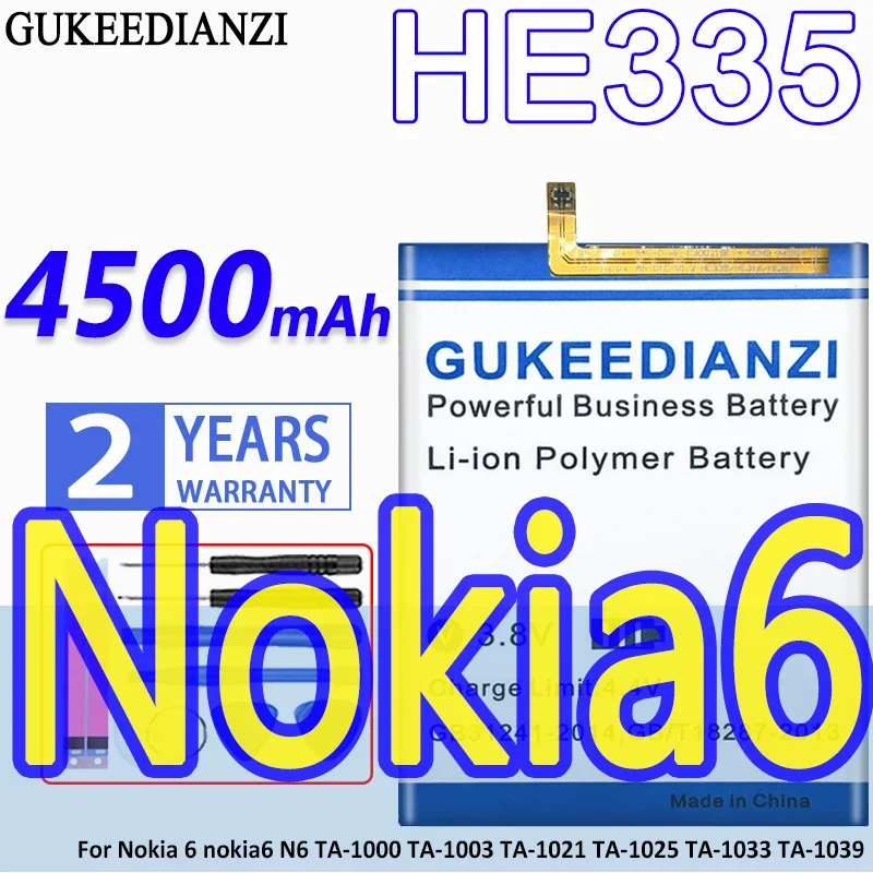 High Capacity GUKEEDIANZI Battery HE335 4500mAh For Nokia 6 nokia6 N6 TA-1000 TA-1003 TA-1021 TA-1025 TA-1033 TA-1039