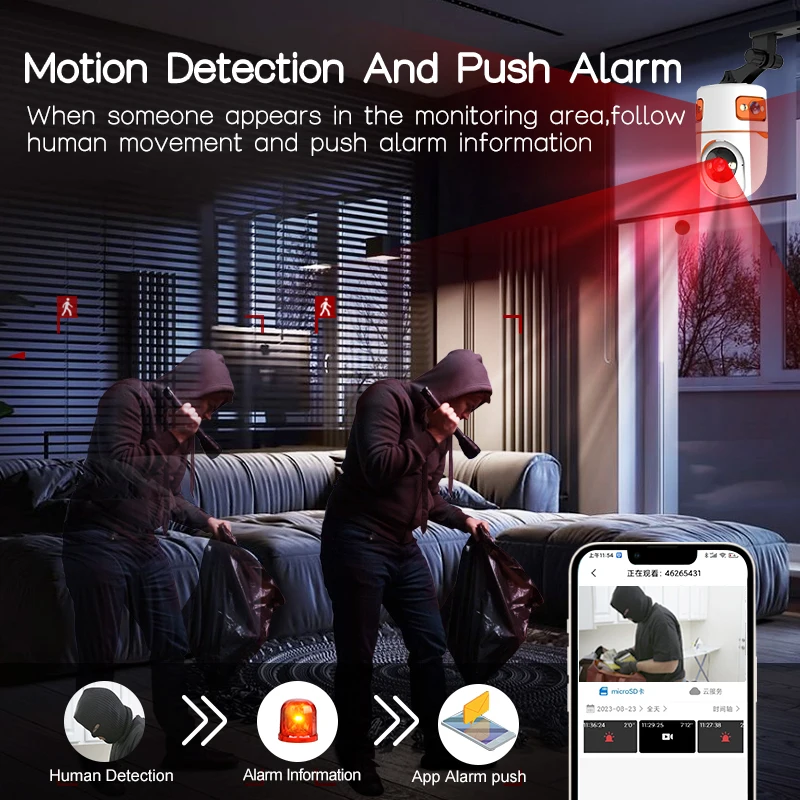 كاميرا واي فاي 15 ميجابكسل ثلاثة شاشات ثلاثة عدسة كاميرا PTZ IP اللون للرؤية الليلية AI كشف تتبع الإنسان مراقبة الطفل 10X التكبير