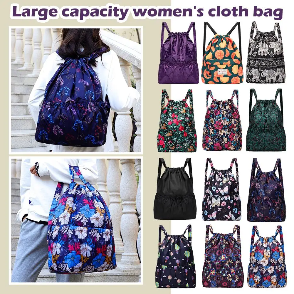 

Fashion Vintage Gym Drawstring Backpack Women Large Foldable Rucksack Nylon Floral Capacity Shoulder Ethnic Backpack Waterp S0K0