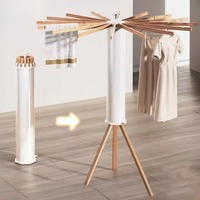 Foldable Clothes Drying Rack Bedroom Tripod Clothes Storage Rack Floor Standing Swivel Laundry Rack Garment for Balcony