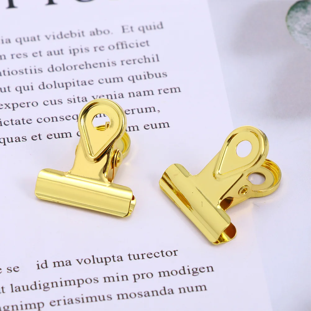 10pcs Electroplated Binder 20Mm Golden Strong Spring Paper Clamp For Office Home Use Hinge Clips Copper Clip Paper Clips