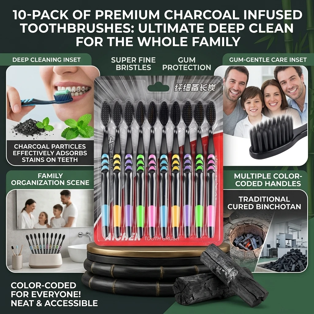 10 Pieces Packed Toothbrush Deep Cleaning Soft Bristle Bamboo Charcoal Black Hair Ultra-Fine Health Teethbrush Oral Cleaning