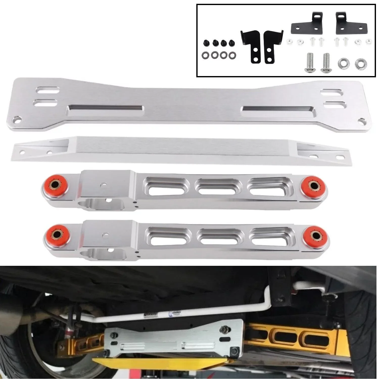 Rear Subframe Bar+ Lower Tie Bar+ Rear Lower Control Arm Silver Gold For Mitsubishi Proton 97-01