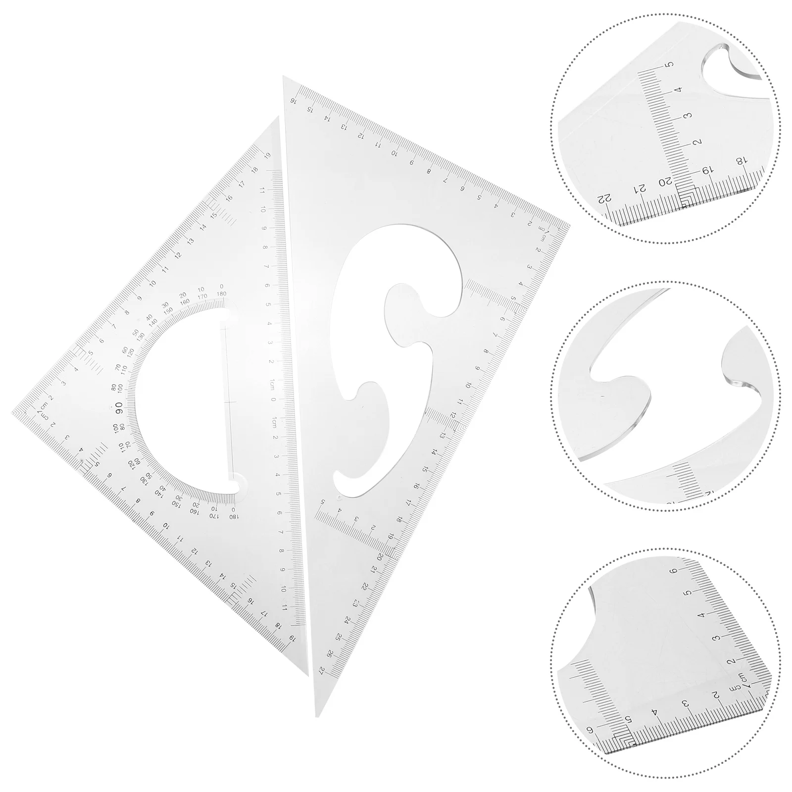 4 Pcs Triangle Ruler Set Multi Functional Geometric Drawing Tools Precision Measuring Rulers Portable Easy for Various