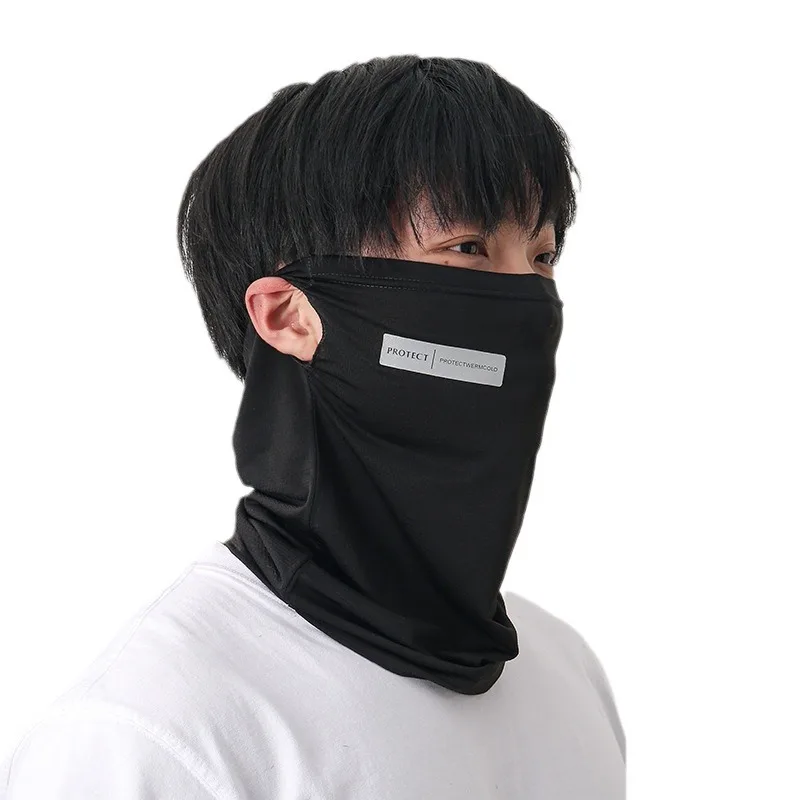 Summer Ice Silk Sunscreen Mask For Men Women Outdoor Cycling Face Cover Solid Color Neck Wrap UV Protection Ear Bandana Scarf