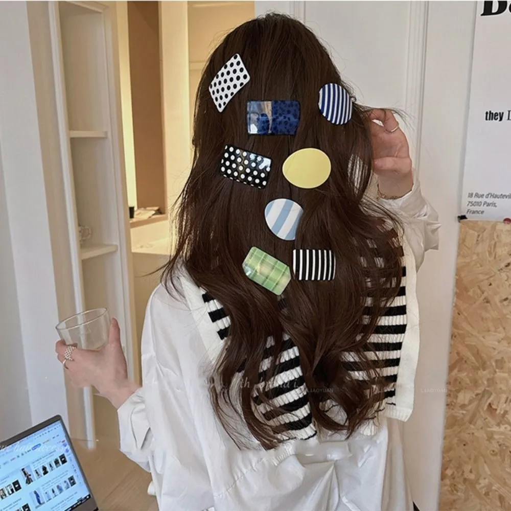 Fashion Acetic Acid Polka Dot Hair Clip Striped Dopamine Acetate Hairpin Sweet Colorful Geometric Shape Side Clip Streetwear