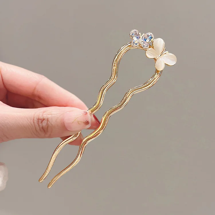 Kristall Opal Schmetterling Haarnadel Frauen alten Stil einfache Haarnadel neue U-förmige Metall Haarnadel Sommer Kopf bedeckung – Detail 1