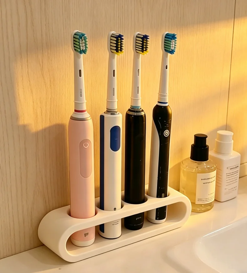 

4 Grids Electric Toothbrush Holder Wall Mount Punch Free Bathroom Storage Rack Toothbrush Shelf