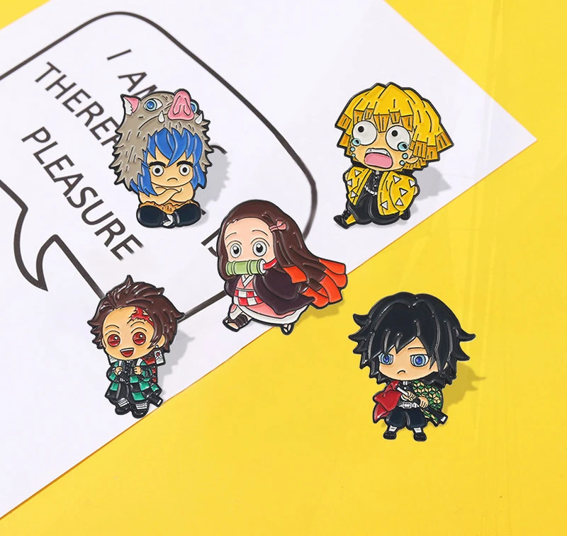 Nezuko Zenitsu Inosuke Giyuu Lapel Badge Cartoon Jewelry Gift for Fans Demon Slayer Chibi Enamel Pins Custom Pin Tanjirou