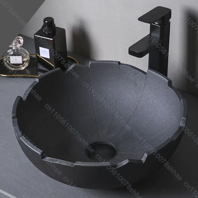 Modern Black Ceramic Vessel Sink for Bathroom Vanity Balcony Art Basin Above Counter Wash Bowl Sinks Countertop Basin Artistic
