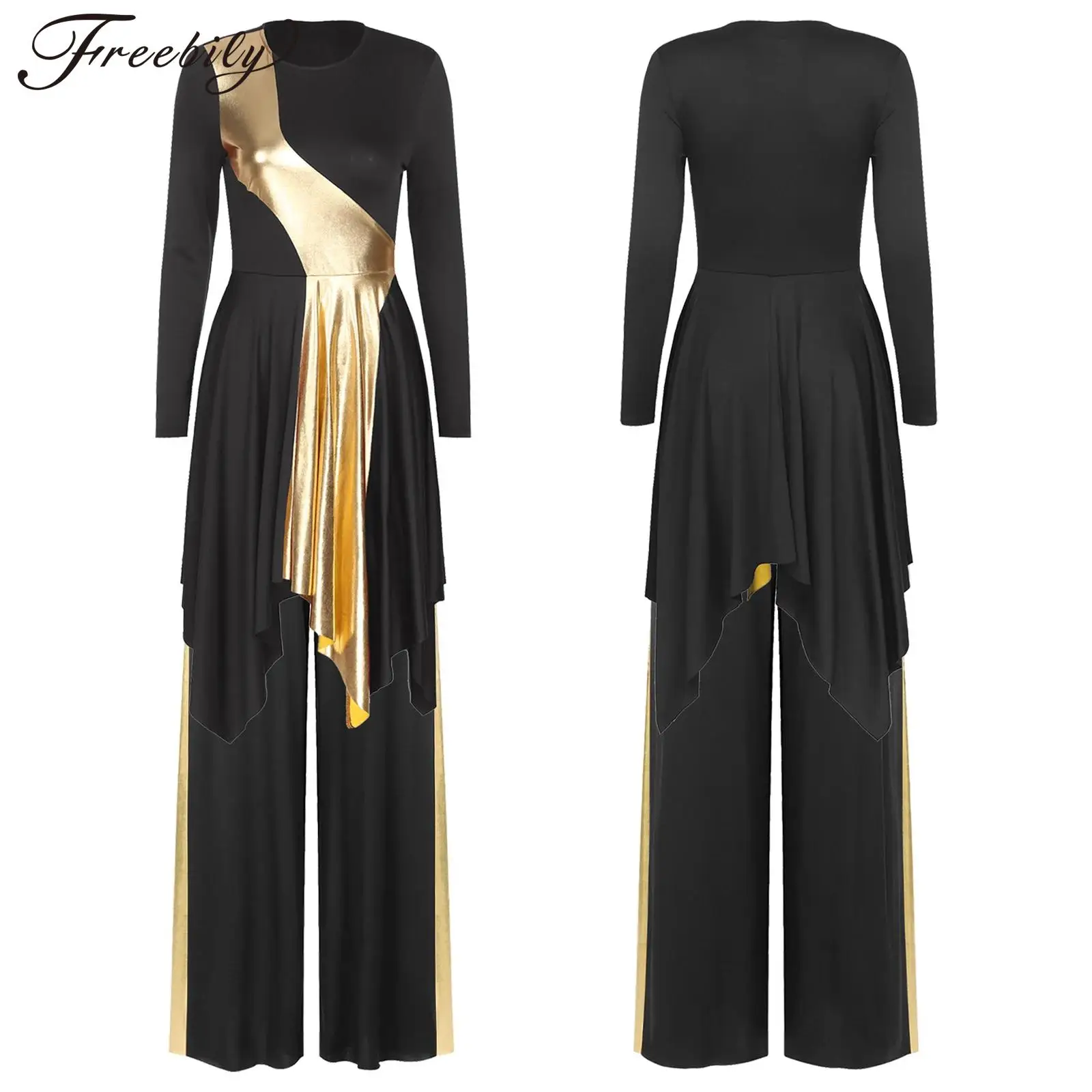 Traje de baile lírico de adoración de iglesia para mujer, vestido de baile de alabanza asimétrico de manga larga con pantalones, conjunto de Ropa de baile de rendimiento