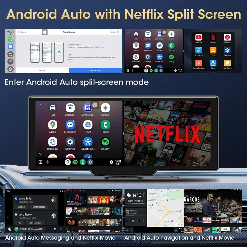 شاشة ذكية محمولة تعمل بنظام Android مع CarPlay اللاسلكي وAndroid Auto، تدعم مشغل الوسائط المتعددة لراديو السيارة Youtube Netflix Spotify #4