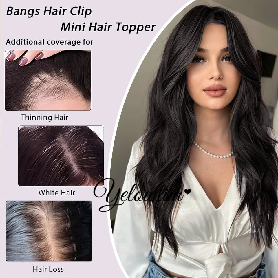 Synthetic Hair Bangs Clip in Hair Extensions Light Brown Wispy Fringe with Temples Hairpieces for Women Curved Bangs for Daily