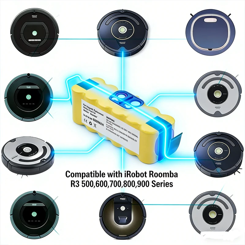 

Replacement 14.4V 6000mAh NI-Mh Battery for iRobot Roomba 500 600 700 800 Series 555 560 580 620 630 650 760 770 780 790 870 880