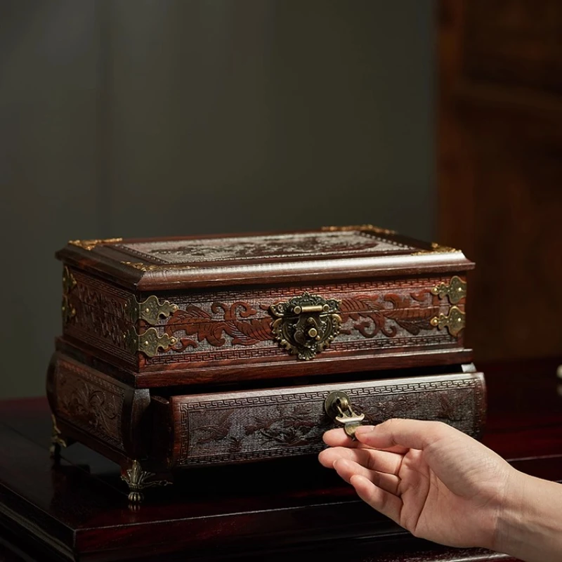 Solid Wood Jewelry Box Vintage Necklace Earring Storage Rosewood Gift for Women