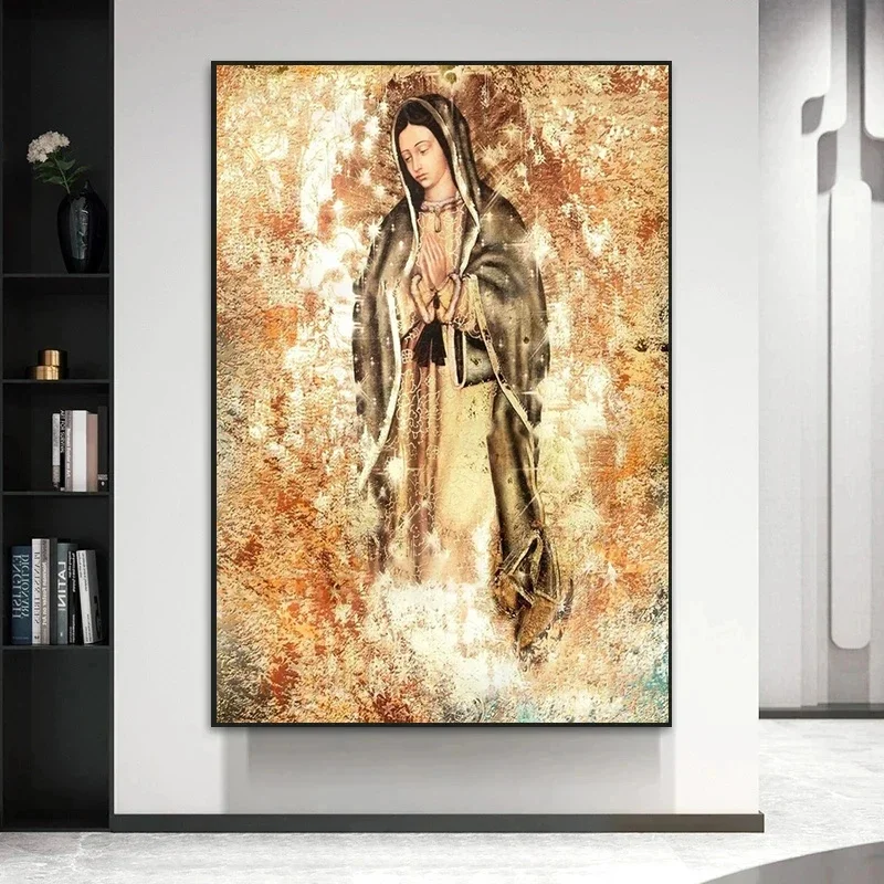 Catholic Art Lady of Guadalupe Wall Art Canvas Painting Retro Religious Decor Picture The Virgin of Guadalupe Poster Home Decor