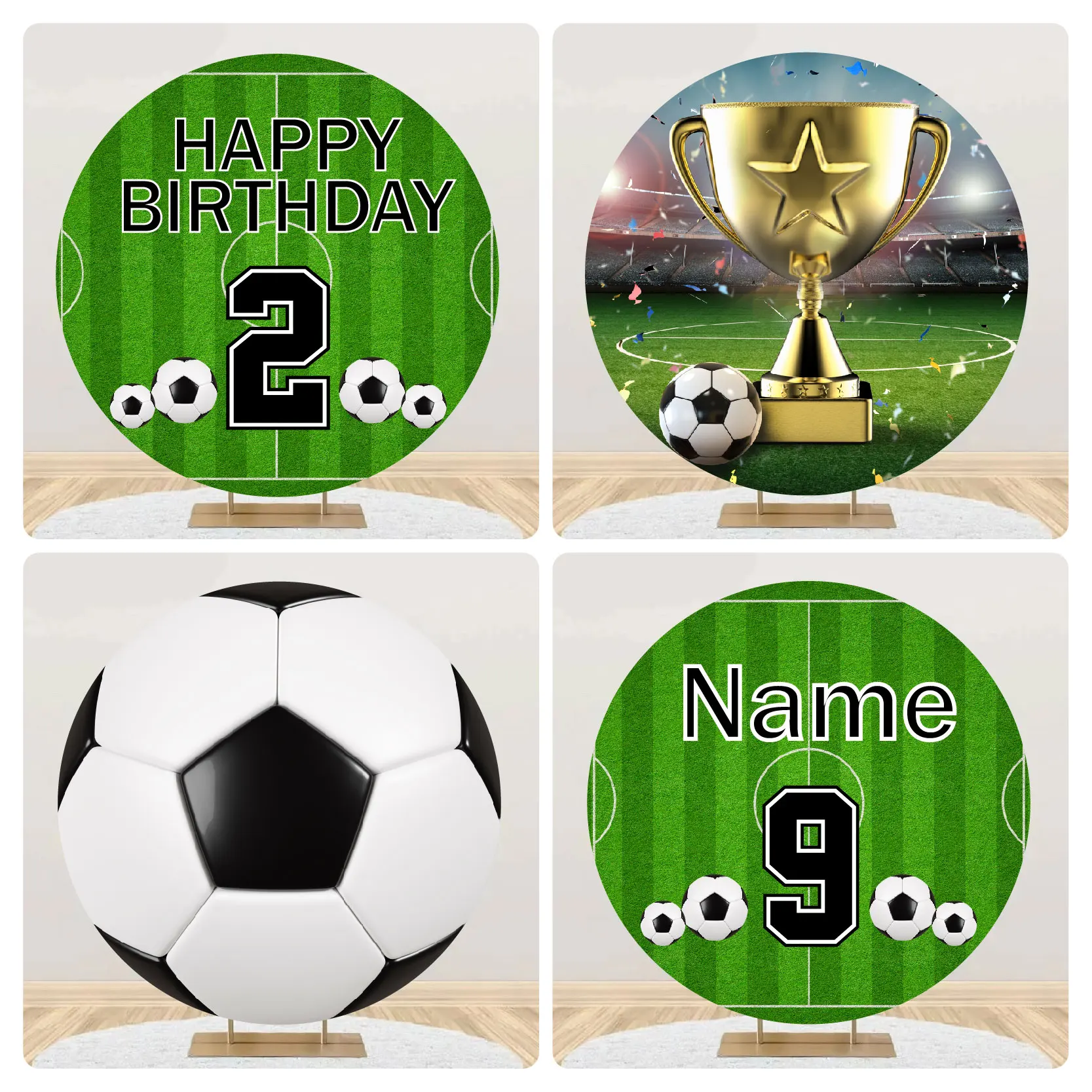 Soccer Round Circle Backdrop Covers Custom Name Football Sport Boy Birthday Party Supplies Balloons Photography Background Decor