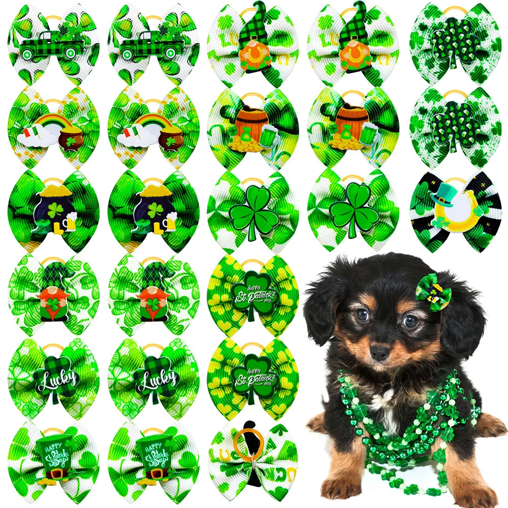 

10/20/30PCS 2025New Small Dog Bows St. Patrick's Day Pet Hair Accessories For Dogs Rubber Bands Puppy Bows Handmade Pet Dog Bows