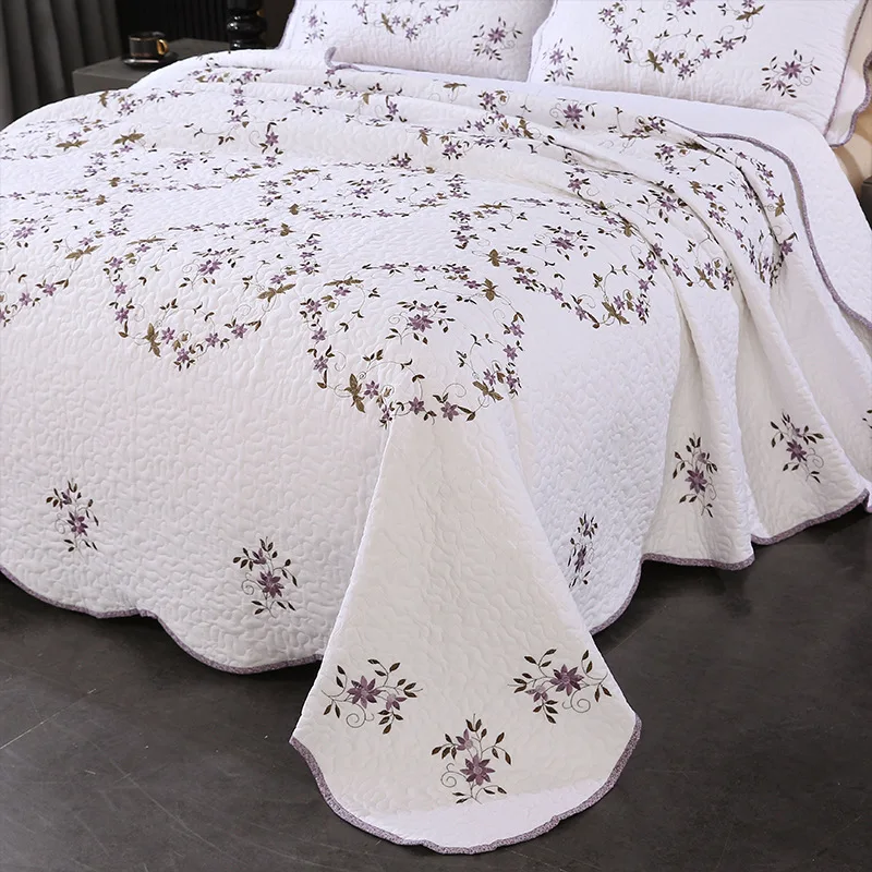 Fotografia 6: Conjunto de colcha de algodão bordado elegante, 3 peças, edredom leve de verão para cama chausub, colcha acolchoada, decoração de casa