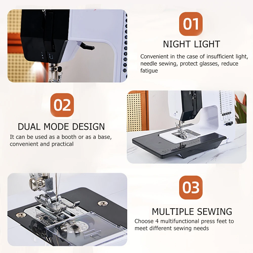 Portable Sewing Machine for BeginnersSmall Home Electric Repair Kit with 12 Stitch Presser Foot Pedal White