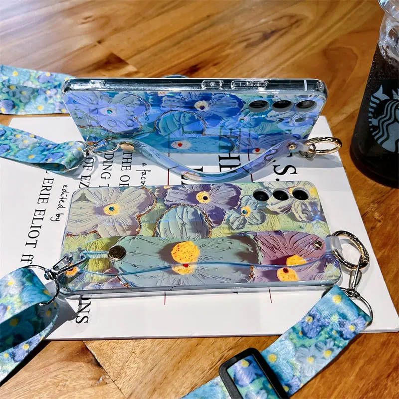 حافظة فاخرة IMD على شكل زهرة معصمه لهاتف سامسونج S 23 21 22 24 Plus S25 Ultra لهاتف Galaxy A 14 54 34 A16 A56 حافظة لامعة #2