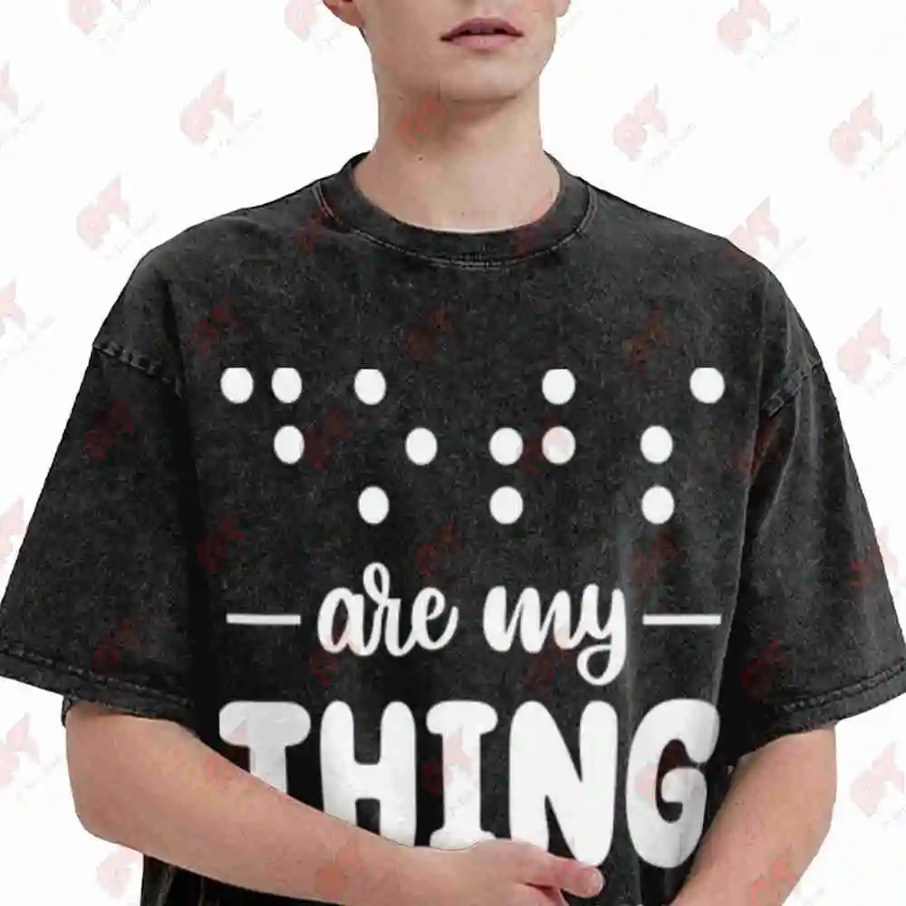 Braille Tactile Raised Dot Design White Lettering Hashtag Low Vision Visually Impaired Vintage Washed Tee Pure Cotton T-Shirt