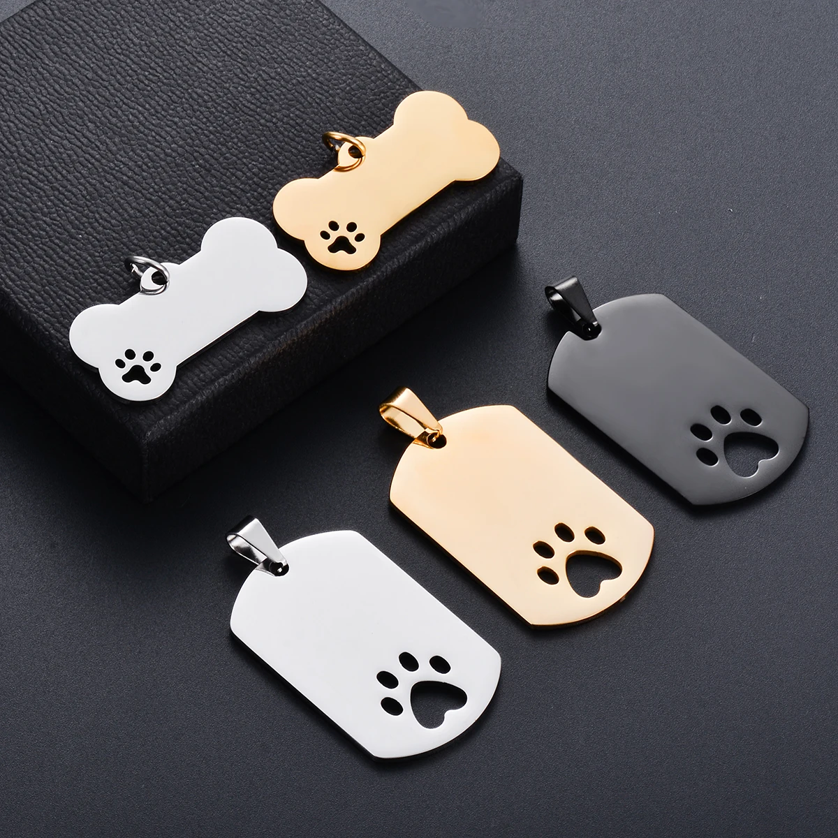 10pcs Wholesale Stainless Steel Pet ID Blank Rectangle Dog Tags Pendant Necklace Jewelry Findings Hypollergenic 28x45mm