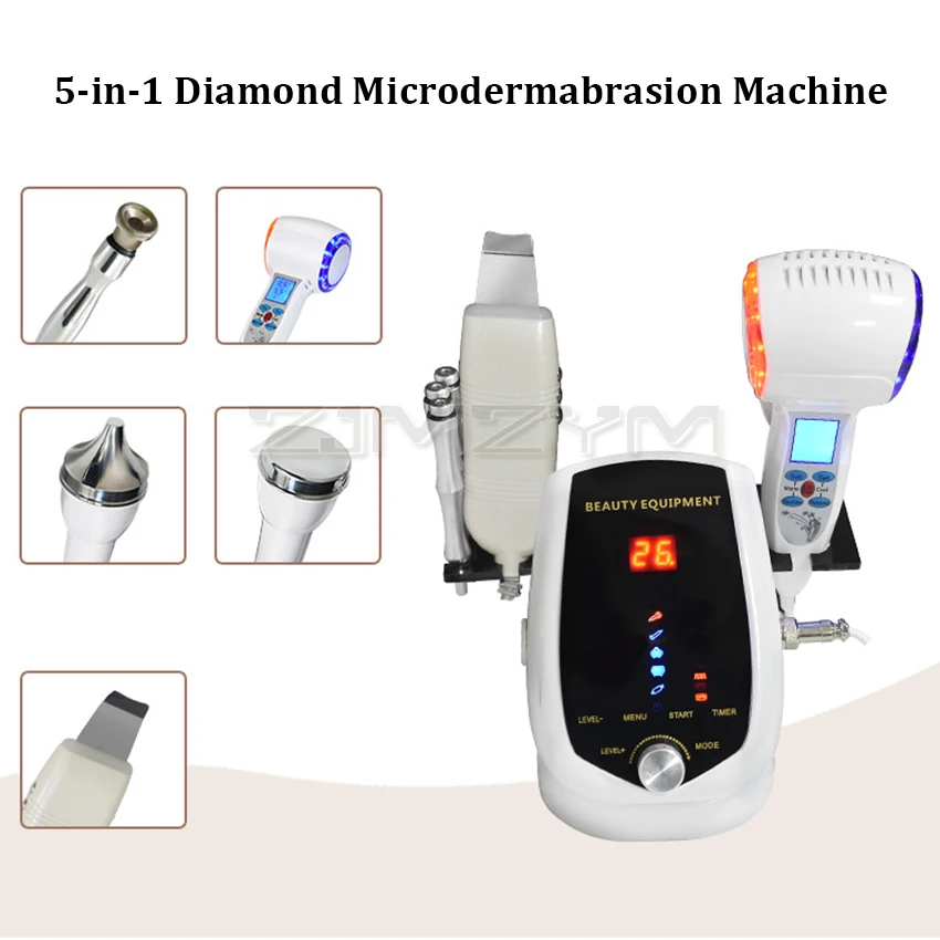 Máquina de microdermoabrasión de diamante con ultrasonido portátil 5 en 1, depurador facial ultrasónico, herramientas para el cuidado de la piel, martillo frío y caliente