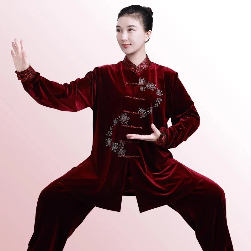 

Kun Master Thicken Velvet Taichi Uniform Elegant Winter Martial Arts Suit Embroidery Kung Fu Clothes Taiji for Women