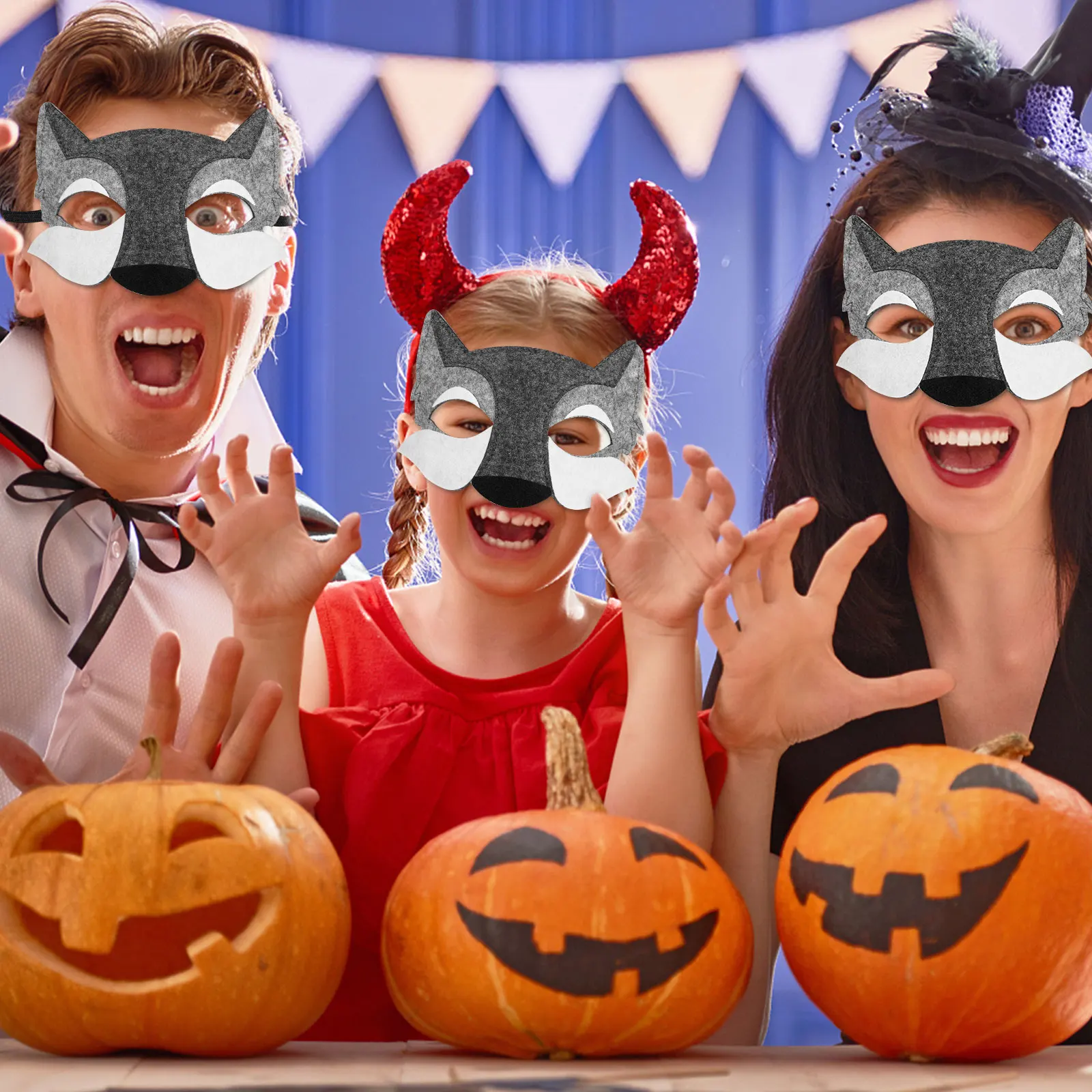 

3pcs Masks Felt Half Face Cosplay Costume Dress Up For Kids Party Favors Grey Elastic Strap One Size Fits Most Cosplay