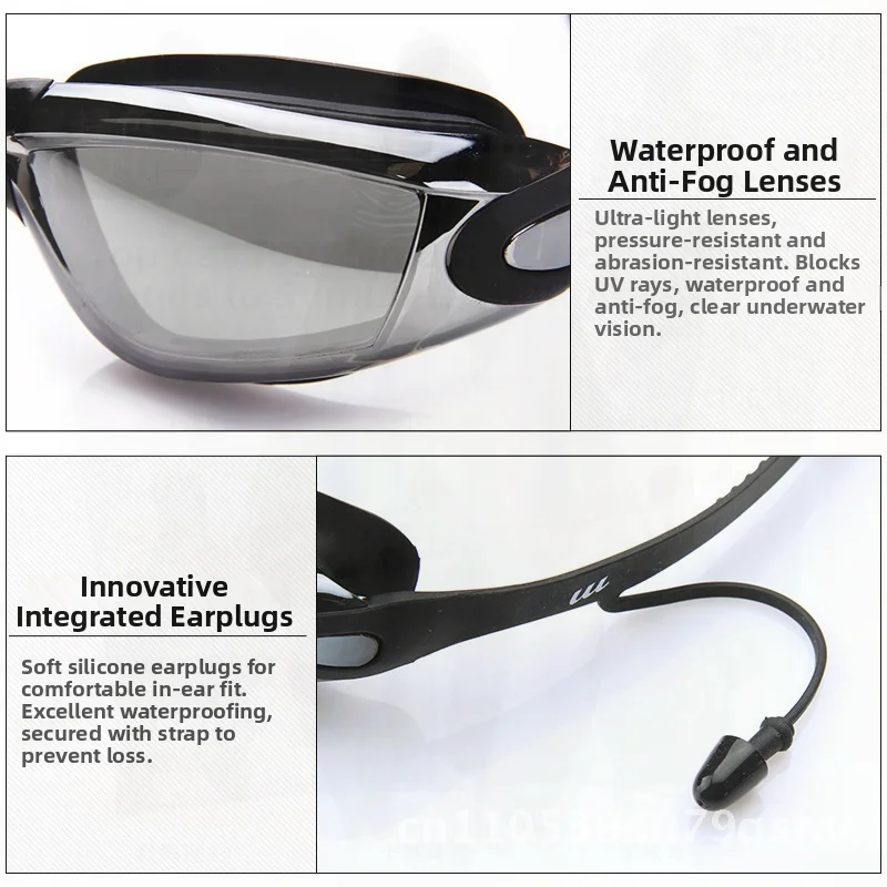 Gafas de natación para miopía planas galvanizadas de Amazon, montura grande, antivaho, impermeables, diseño siamés/bendición para nadadores adultos