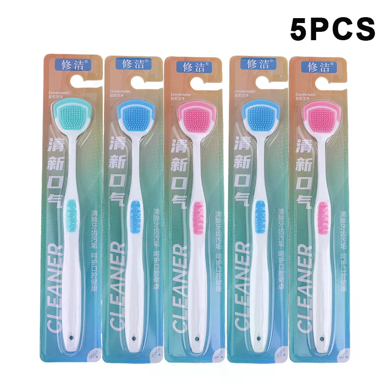 5PCS Tongue Scraper Oral Cleaner Brush Soft Silicone Cleaning Tongue Toothbrush Mouth Fresh Breath Scraping Hygiene Care Tools