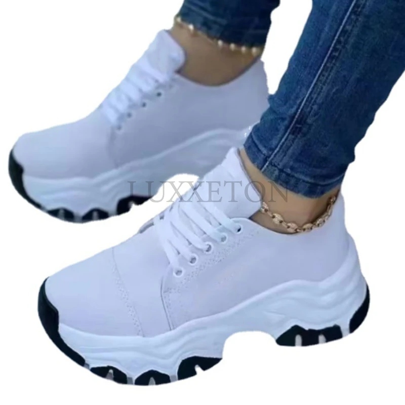 2023 New Women Sneakers Fashion Platform Lace Up Casual Sports Shoes Comfortable Running Ladies Vulcanized Shoes Female Footwear