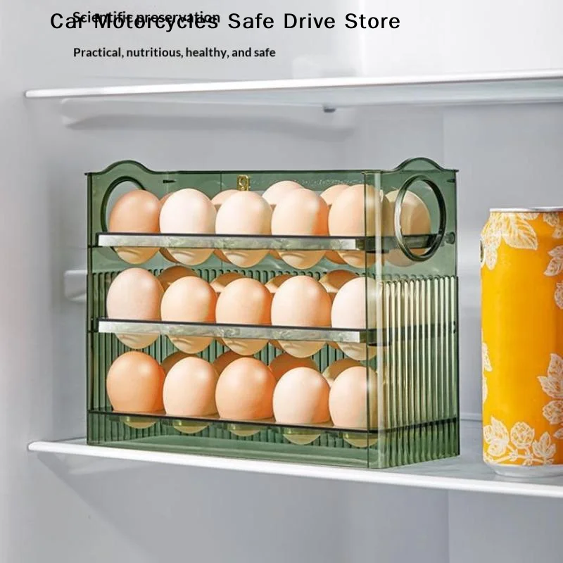 【M】30 Grid Egg Tray Three Layer Egg Storage Box Organizer Rack Container Automatic Flip Special Egg Storage Kitchen Accessories