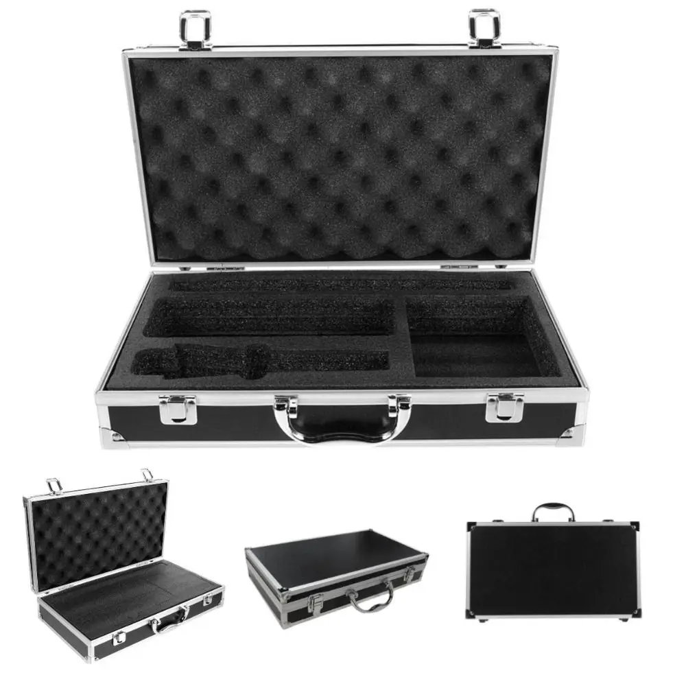 Portable Microphone Carrying Case Hard Shell with Handle Karaoke Storage Case Protective Sponge Compartment Instrument Box
