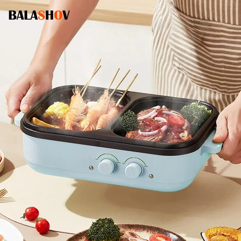 2-in-1 Multifunctional Electric Hot Pot & BBQ Grill Cooker Household Non-Stick Multi-Cooker with Dual Voltage (110V/220V) US EU