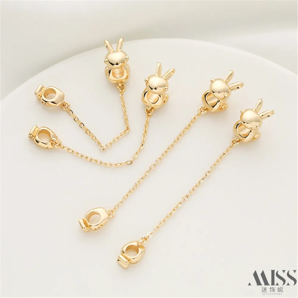 14K Golden Rabbit Radish Flat O Large Hole Bead Hanging Chain Safety Chain Bracelet Necklace DIY Jewelry Accessories