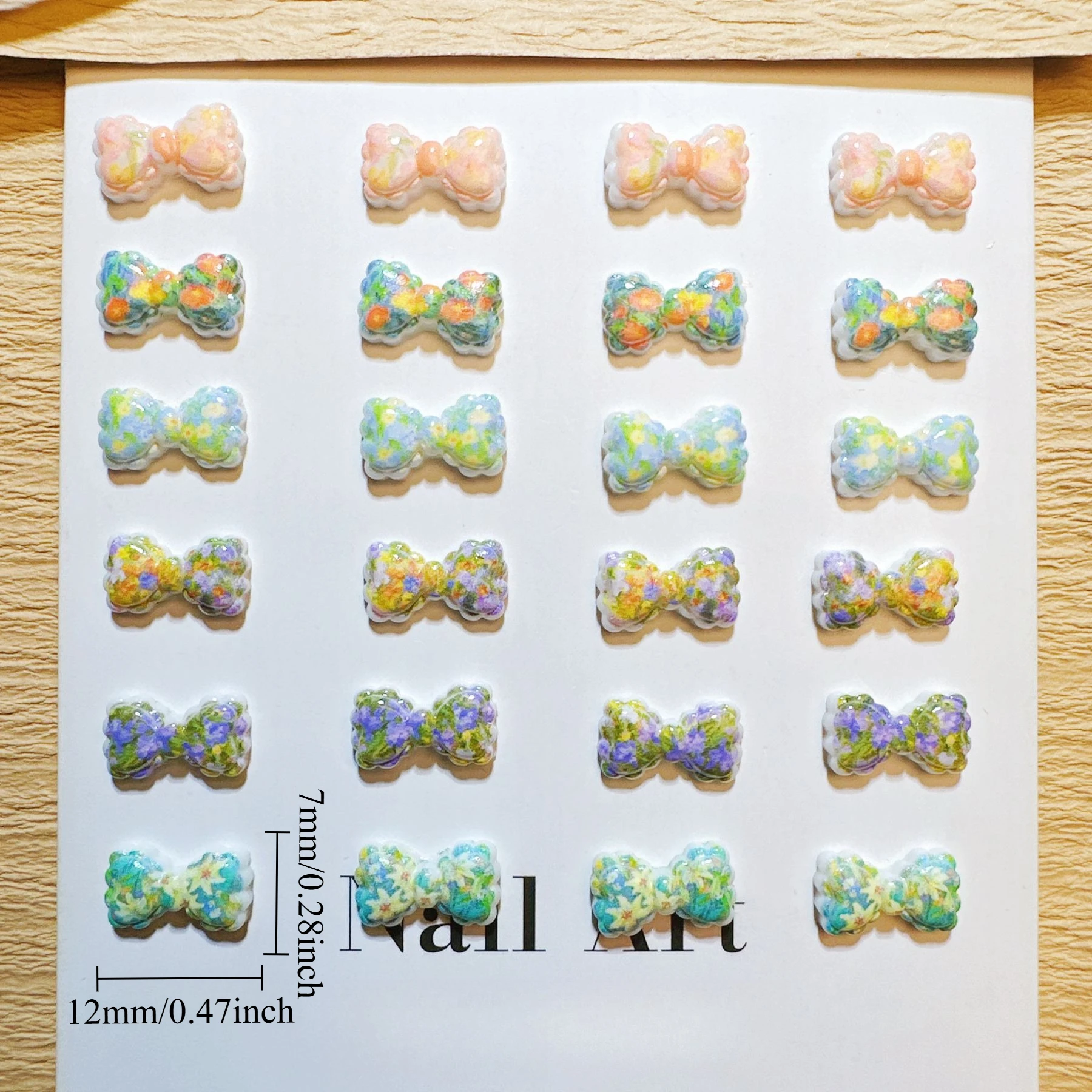 30/50/100Pcs, 7* 12mm, Bow, Color, Nail Accessories, Flowers, Printed Bow, Stereo, Transparent, DIY, Phone Case Accessories,