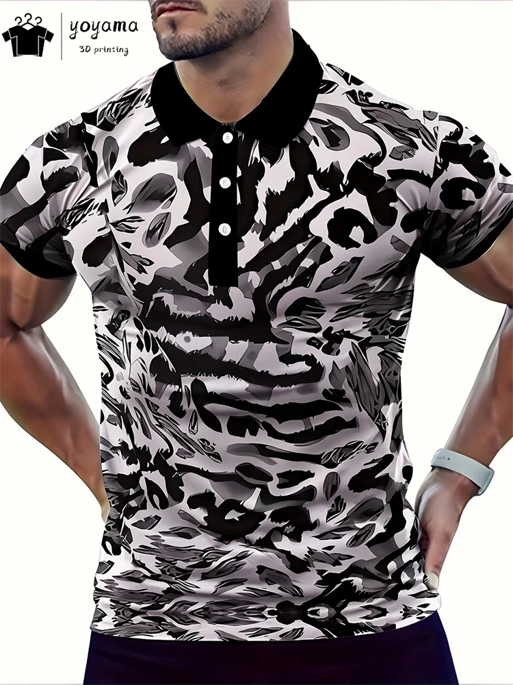 2024 Leopard Pattern Print Mens Polo Shirts for Men Fashion Men's Short Sleeve Shirts Men's Clothing Harajuku Street Polo Shirt