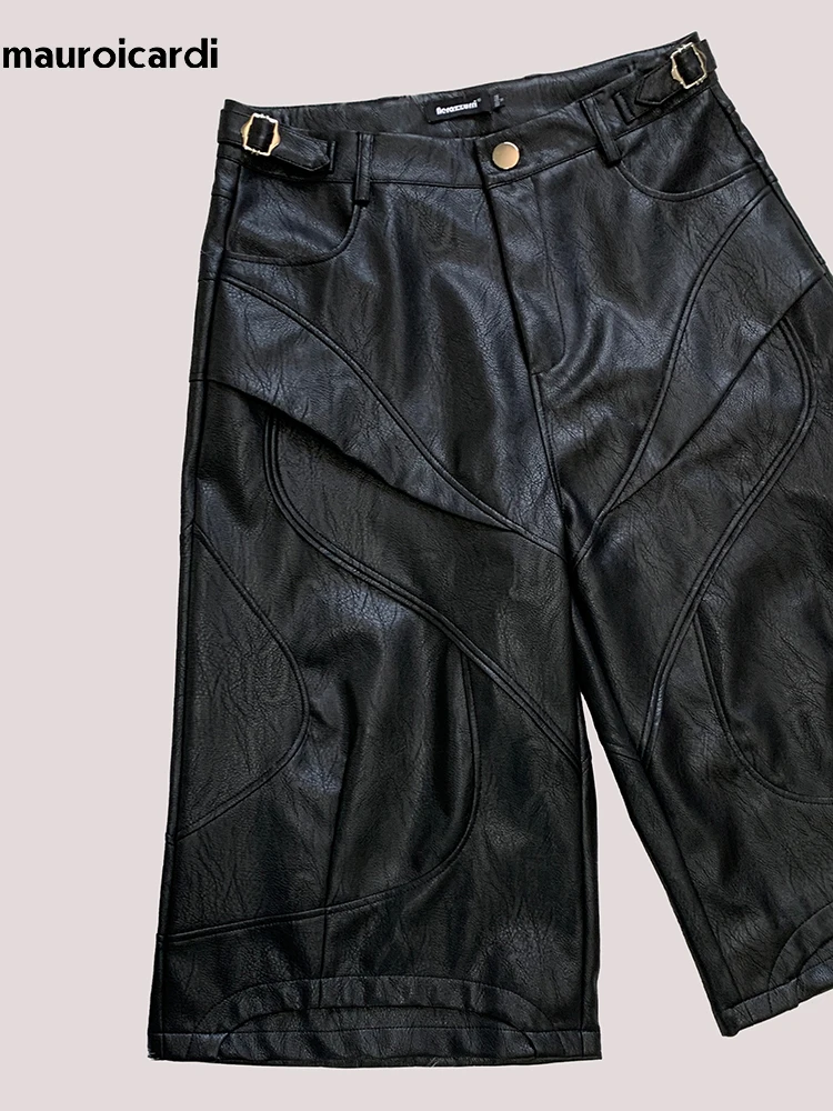 Mauroicardi Spring Summer Cool Black Pu Leather Shorts for Men High Waist Knee Length Straight Pants European Emo Clothes 2025 - AliExpress 200000343 Mauroicardi Spring Summer Cool Black Pu Leather Shorts for Men High Waist Knee Length Straight Pants European Emo Clothes 2025 - AliExpress 200000343