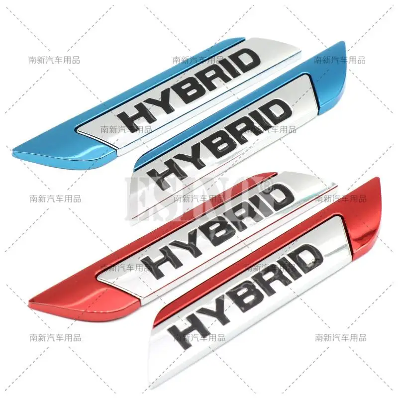 2 x Car Styling Hybrid Logo Universal Body Fender Side Metal Chrome Zinc Alloy Knife Side 3D Adhesive Emblems Badges