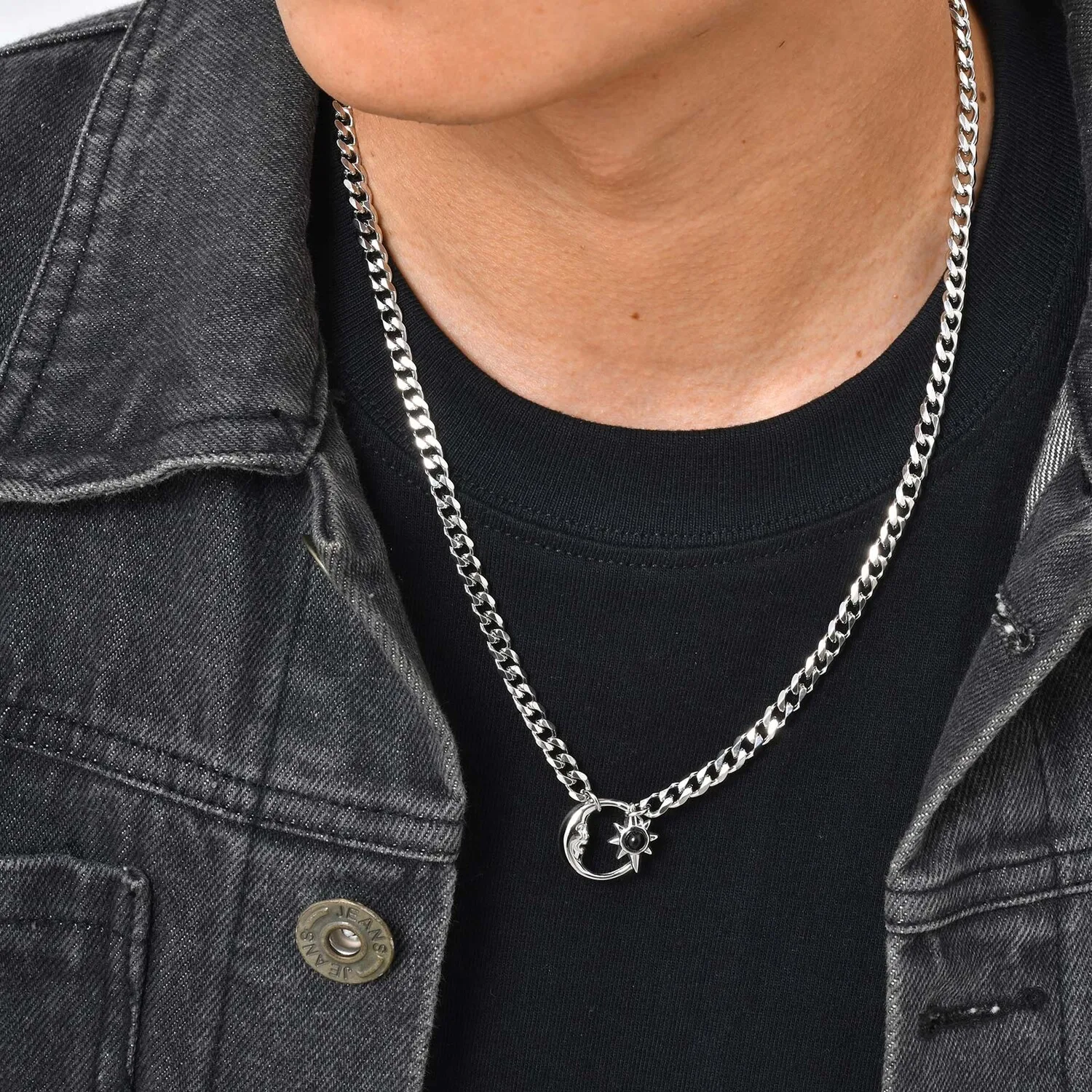 

Trendy Moon Star Hollow Necklace for Men,Hip Hop Waterproof Stainless Steel Choker,Male Jewelry Gift