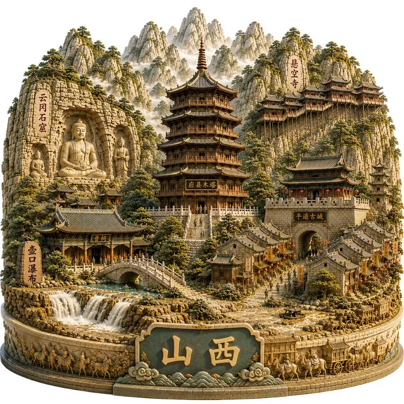 Temple Grottoes Pingyao Ancient Hukou Waterfall Yingxian Wooden Pagoda Travel Souvenir Premium Magnetic Decor Gift for Tourists