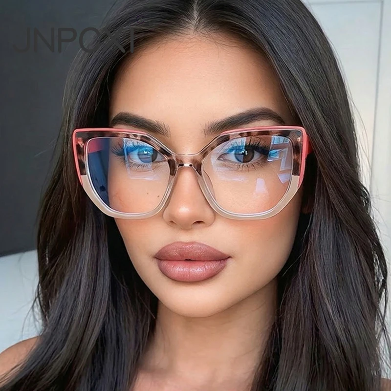 JNPCXI Women Retro Cat Eye Glasses Color Block Frame Anti Blue Light Eyewear Fashion Optical Computer Eyeglasses Girl Gift